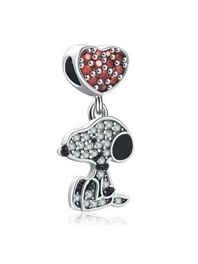 Peanuts Silver Snoopy Charm with Red Heart Accent crystal rhinestones